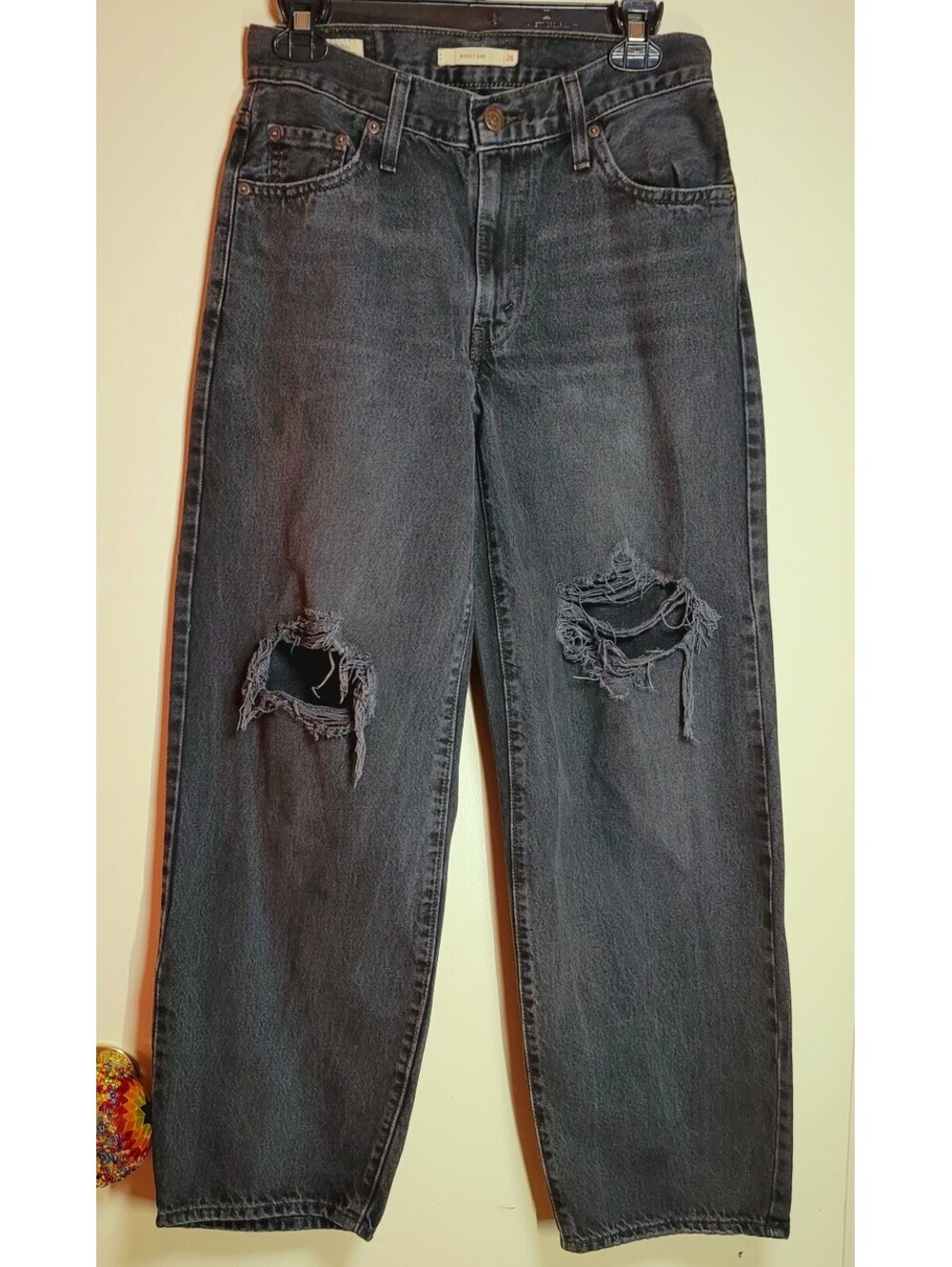 Levi's Premium Black Distressed Baggy Dad Jeans Size 26